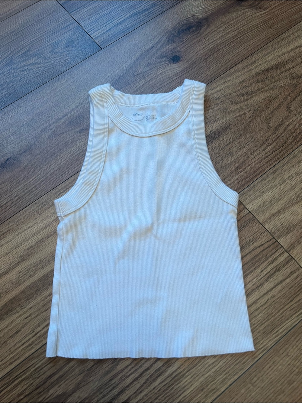 Aerie Cream High Neck Ribbed Tank Top Sleeveless Basics Size S